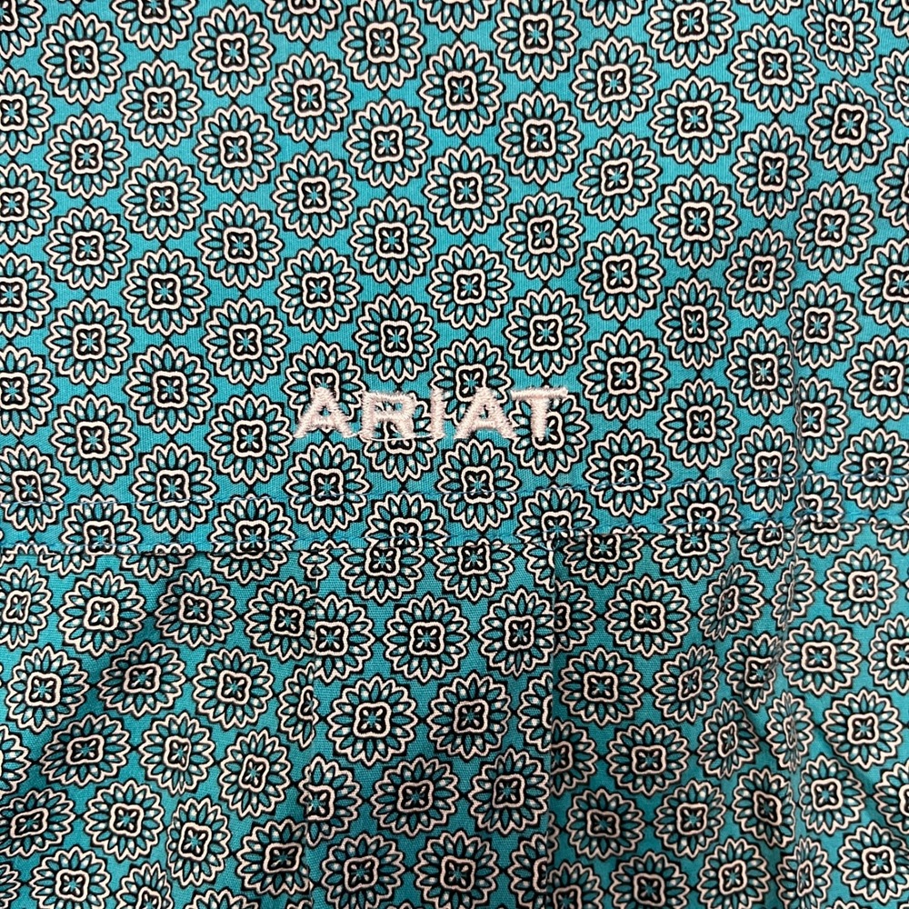 Ariat Button Down Shirt Mens Medium Teal Geometric Floral Stretch Long Sleeve - Picture 8 of 11